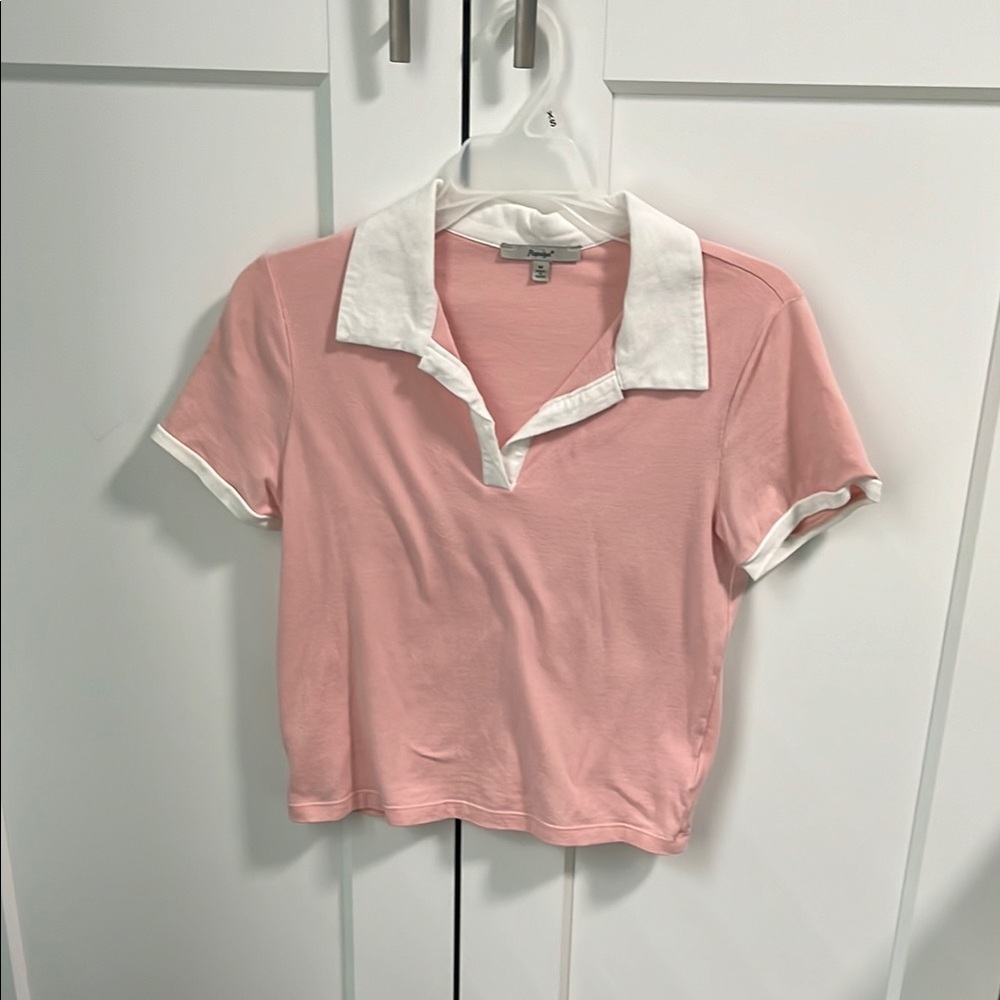 Papaya Pink and White Polo Top